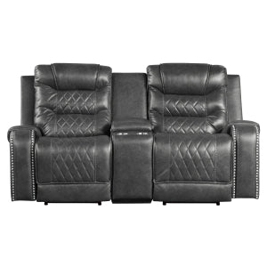 Power Double Reclining Love Seat with Center Console, Receptacles and USB Ports 9405GY-2PW