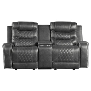 Double Glider Reclining Love Seat with Center Console, Receptacles and USB Port 9405GY-2