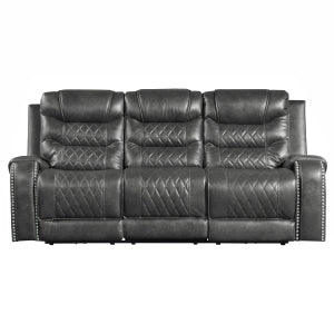 Power Double Reclining Sofa with Center Drop-Down Cup Holders, Receptacles and USB Ports 9405GY-3PW