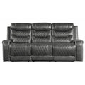 Double Reclining Sofa with Center Drop-Down Cup Holders, Receptacles and USB Ports 9405GY-3
