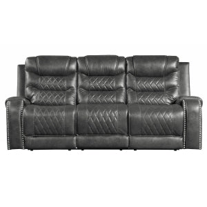 Double Reclining Sofa with Center Drop-Down Cup Holders, Receptacles and USB Ports 9405GY-3