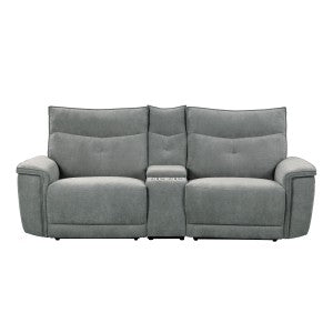 Power Double Reclining Love Seat with Center Console, Power Headrests and USB Ports 9509DG-2CNPWH*