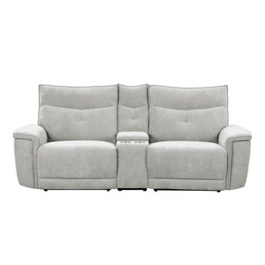 Power Double Reclining Love Seat with Center Console, Power Headrests and USB Ports 9509MGY-2CNPWH*