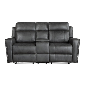 Power Double Reclining Love Seat with Center Console 9515DGY-2PW