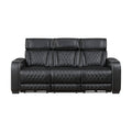 Power Double Reclining Sofa with Center Drop-Down Cup Holders, Power Headrests, Storage Arms(Top and Side), Cup holders and Reading Lights, Two Wireless Chargers, Charging Ports and LED Lighting 9516BLK-3PWH