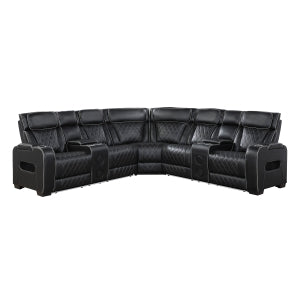 3-Piece Power Reclining Sectional with Consoles, Power Headrests, Storage Arms(Top and Side), Cup holders, Charging Ports, Wireless speakers and LED lighting 9516BLKS*32LCN2RCN...