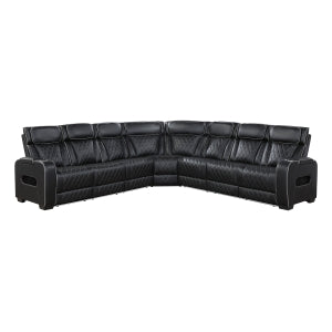 3-Piece Power Reclining Sectional with Center Drop-Down Cup Holders, Power Headrests, Storage Arms(Top and Side), Cup holders, Charging Ports, Reading Lights, Wireless Chargers, Charging Ports and LED Lighting 9516BLKS*33L3RPWH