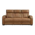 Power Double Reclining Sofa with Center Drop-Down Cup Holders, Power Headrests, Storage Arms(Top and Side), Cup holders and Reading Lights, Two Wireless Chargers, Charging Ports and LED Lighting 9516BRW-3PWH