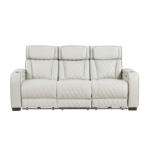 Power Double Reclining Sofa with Center Drop-Down Cup Holders, Power Headrests, Storage Arms(Top and Side), Cup holders and Reading Lights, Two Wireless Chargers, Charging Ports and LED Lighting 9516TPE-3PWH