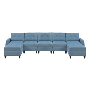 7-Piece Sectional with Storage and Two Ottomans 9557BUE*7SC2OT