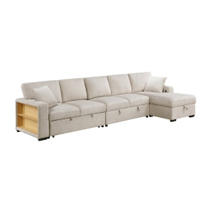Sectional with Right Chaise, Pull-out Bed, Hidden Storages and Shelves, Charging Ports 9630BE*32LRC