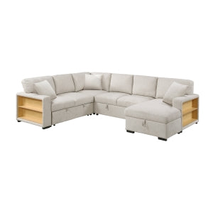 Sectional with Right Chaise, Pull-out Bed, Hidden Storages and Shelves, Charging Ports 9630BE*42LRC