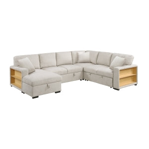Sectional with Left Chaise, Pull-out Bed, Hidden Storages and Shelves, Charging Ports 9630BE*4LC2R