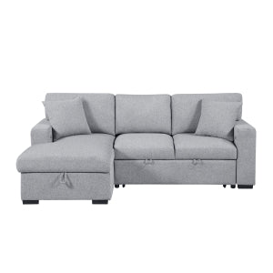 Sectional with Left Chaise, Pull-out Bed, Hidden Storages and Shelves, Charging Ports 9630GY*2LC2R