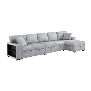 Sectional with Right Chaise, Pull-out Bed, Hidden Storages and Shelves, Charging Ports 9630GY*32LRC