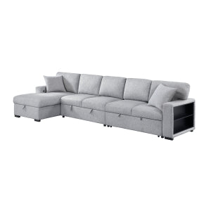 Sectional with Left Chaise, Pull-out Bed Hidden Storages and Shelves, Charging Ports 9630GY*3LC2R