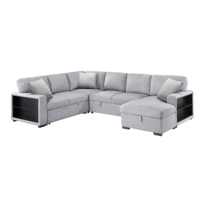 Sectional with Right Chaise, Pull-out Bed, Hidden Storages and Shelves, Charging Ports 9630GY*42LRC