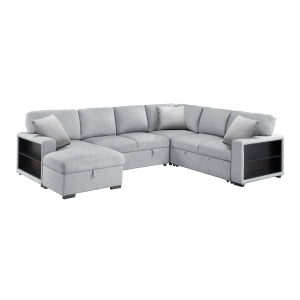 Sectional with Left Chaise, Pull-out Bed, Hidden Storages and Shelves, Charging Ports 9630GY*4LC2R
