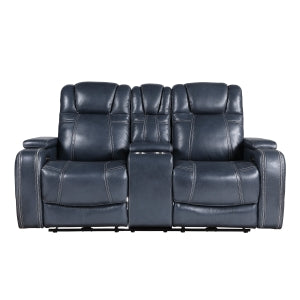 Power Double Reclining Love Seat with Center Console, Power Headrests and Storage Arms 9640BU-2PWH