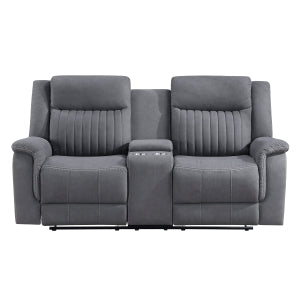 Double Reclining Love Seat with Center Console 9646GY-2