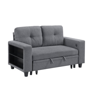 Love Seat with Pull-out Bed, Shelves and Charging Ports 9705GY-2*