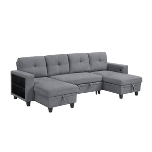 Sectional with Two Chaises, Pull-out Bed, Shelves and Charging Ports 9705GY*42AVC