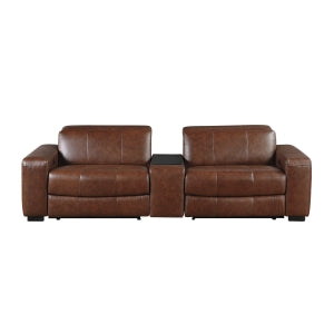 Power Double Reclining Love Seat with Center Console, Power Headrest and Charging Ports 9790BRW-2CNPWH*