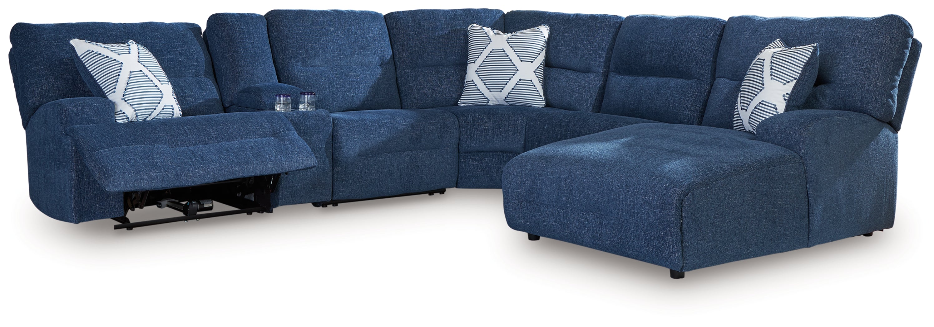 Acklen Place Navy 6-Piece Power Reclining Sectional w/Chaise