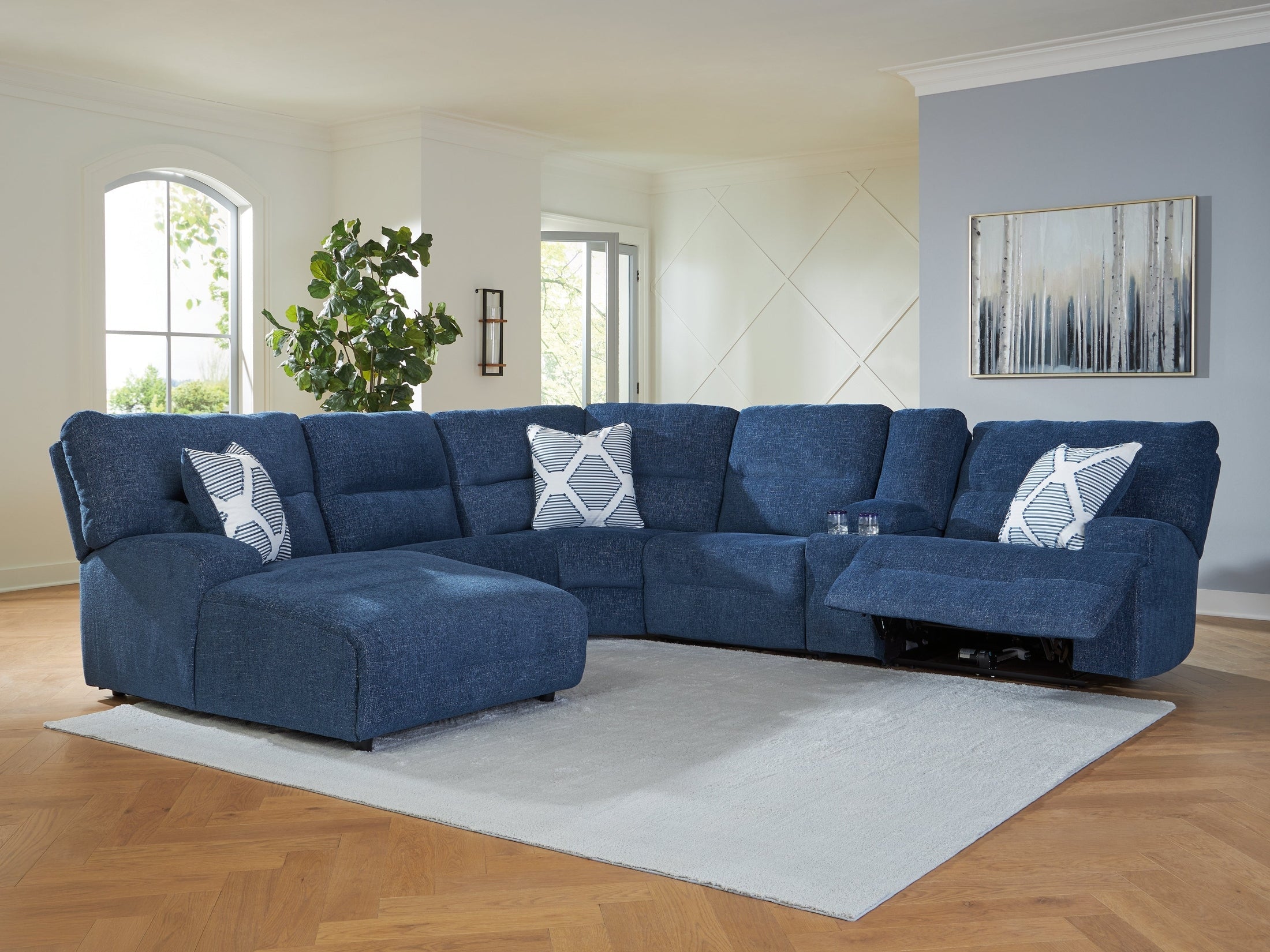 Acklen Place Navy 6-Piece Power Reclining Sectional with Chaise
