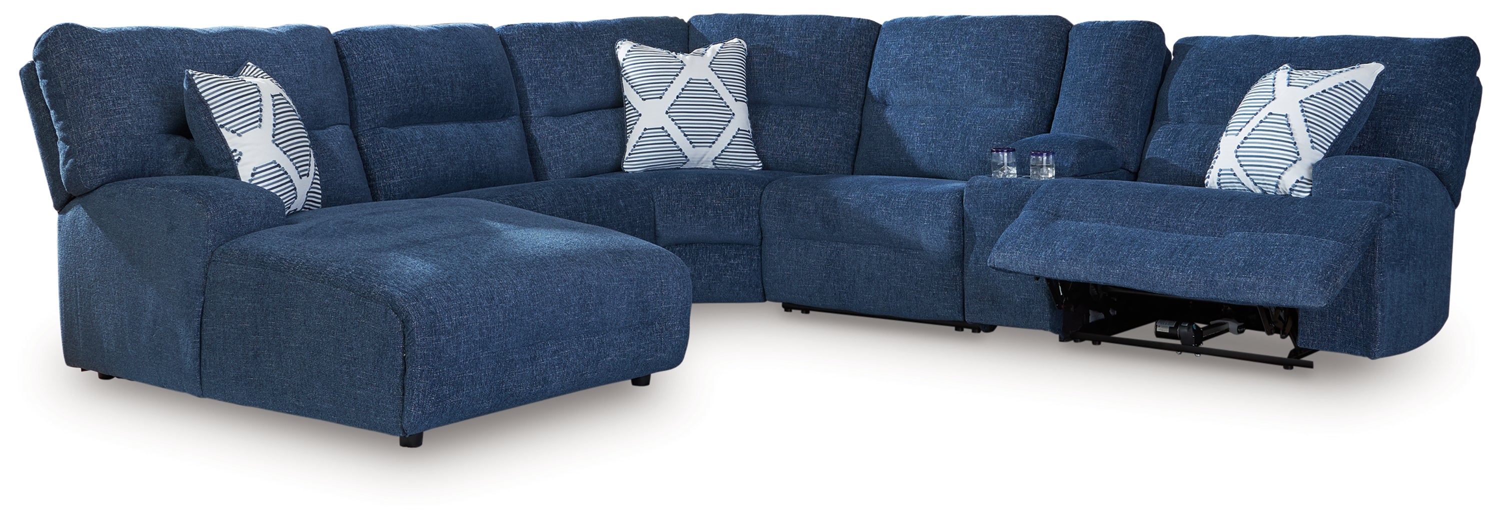 Acklen Place Navy 6-Piece Power Reclining Sectional with Chaise