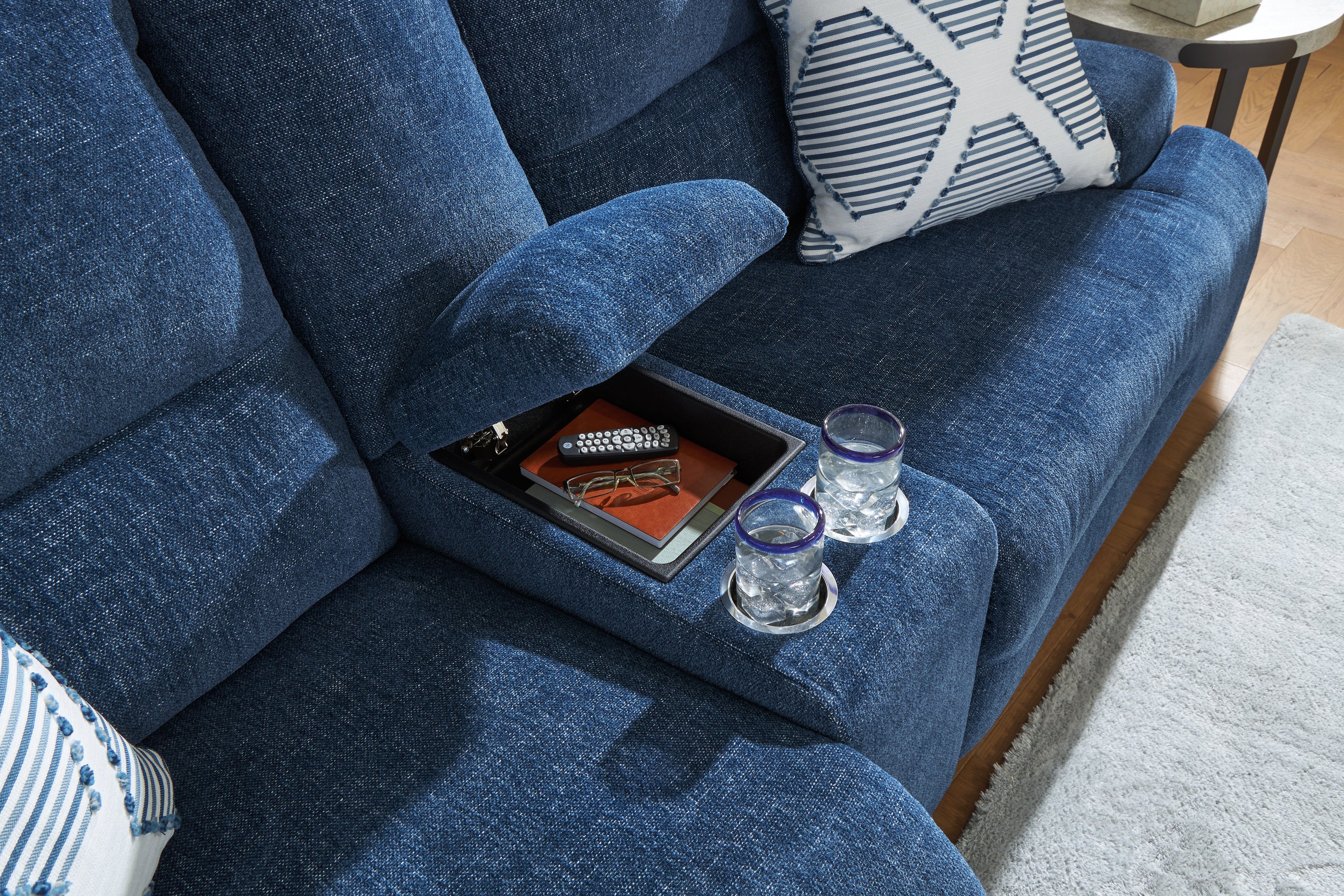 Acklen Place Navy 6-Piece Power Reclining Sectional with Chaise