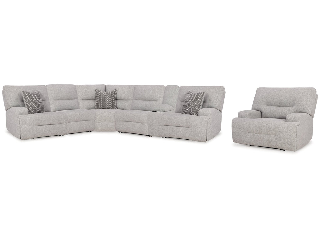 Acklen Place 6 Pc Power Reclining Sectional and Power Recliner, Pewter