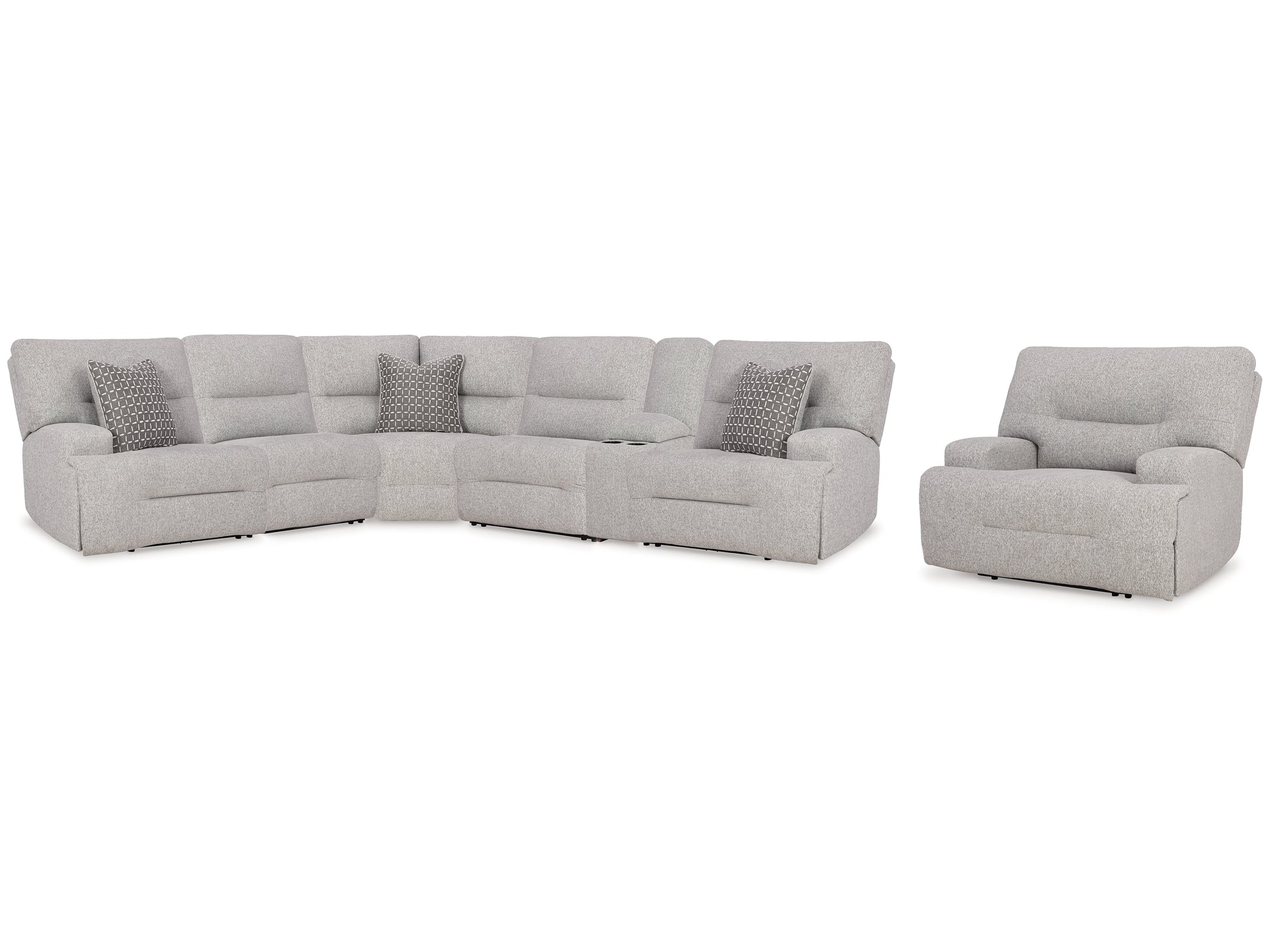 Acklen Place 6 Pc Power Reclining Sectional and Power Recliner, Pewter