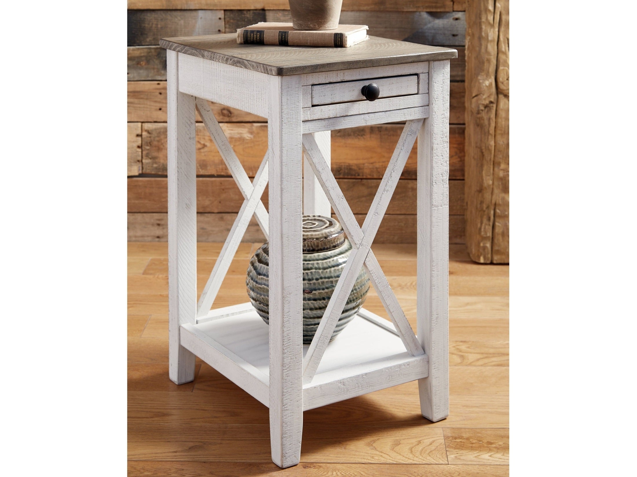 Adalane White & Gray Accent Table