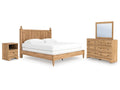 Aleaport Warm King Panel Bed, Dresser, Mirror and Nightstand, Brown