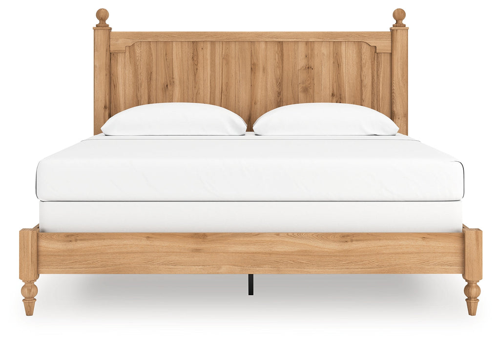 Aleaport Warm King Panel Bed, Dresser, Mirror and Nightstand, Brown