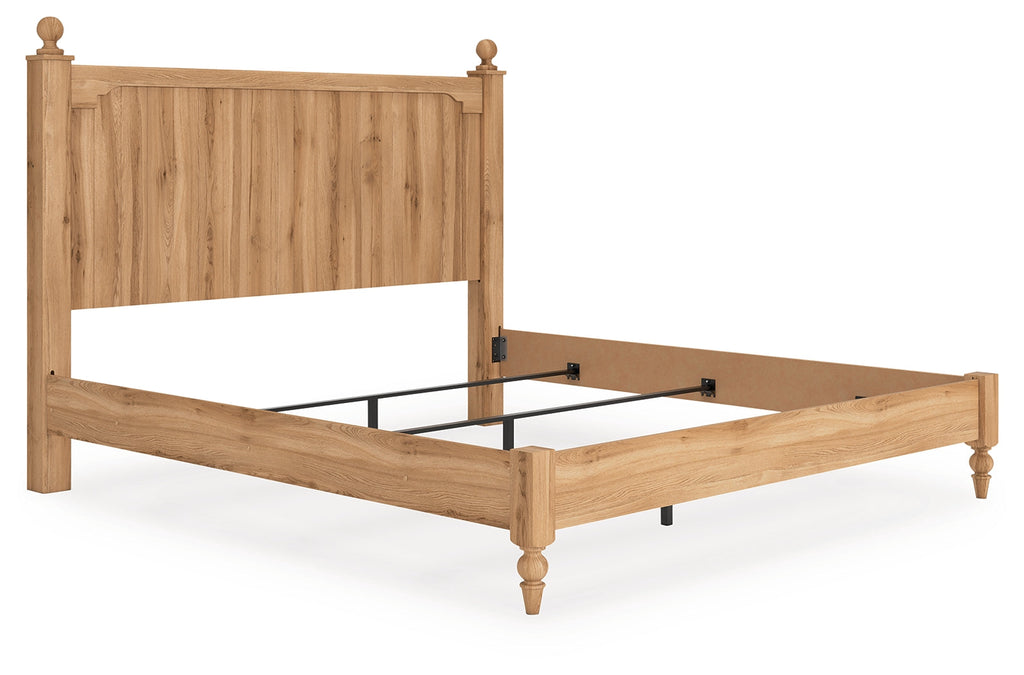 Aleaport Warm King Panel Bed, Dresser, Mirror and Nightstand, Brown