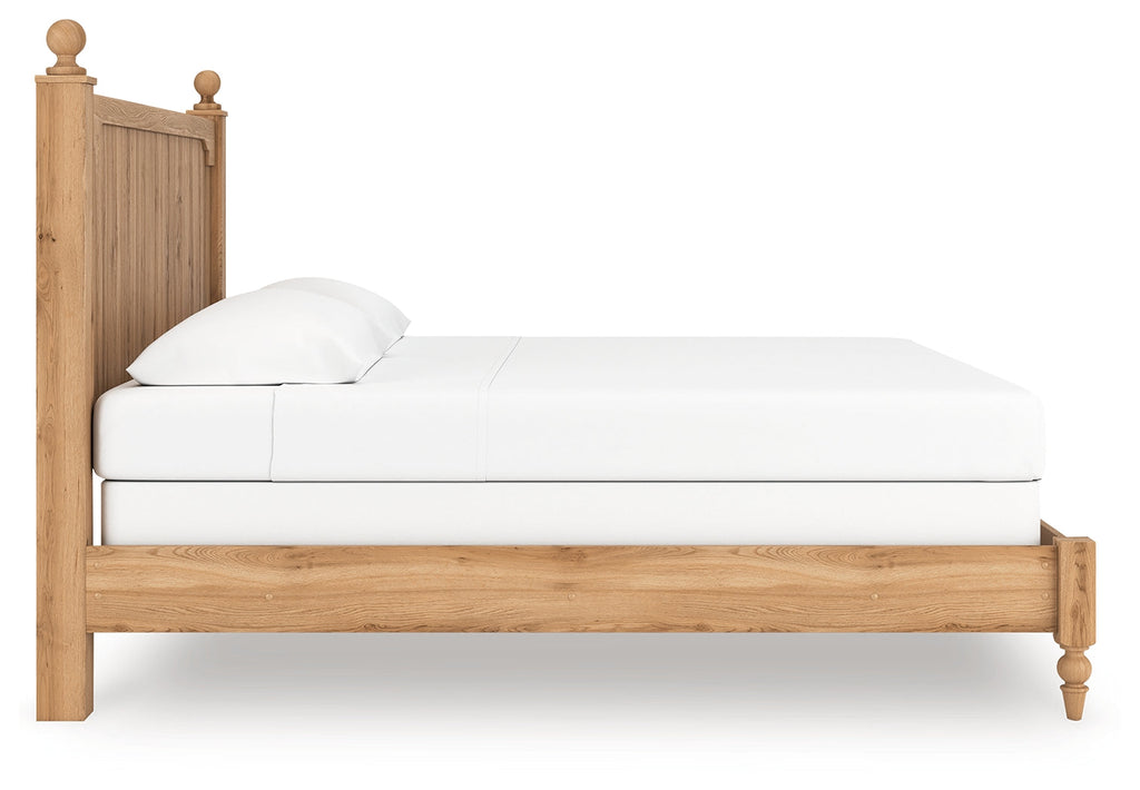 Aleaport Warm King Panel Bed, Dresser, Mirror and Nightstand, Brown