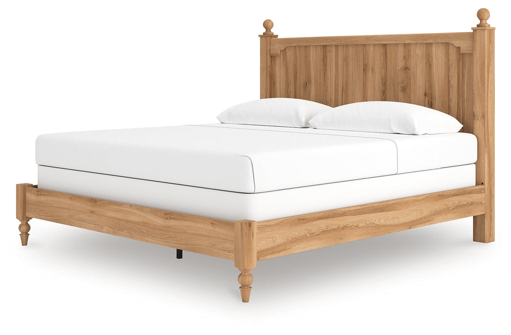 Aleaport Warm King Panel Bed, Dresser, Mirror and Nightstand, Brown
