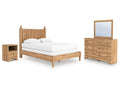Aleaport Warm Queen Panel Bed, Dresser, Mirror and Nightstand, Brown