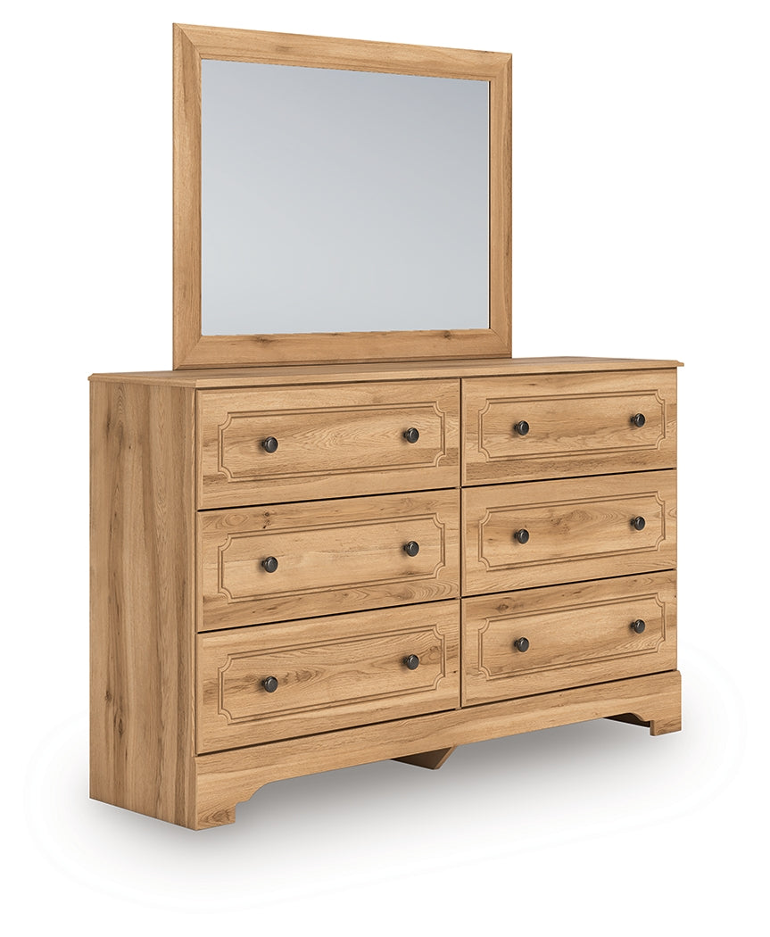 Aleaport Warm Queen Panel Bed, Dresser, Mirror and Nightstand, Brown