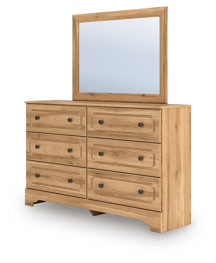 Aleaport Warm Queen Panel Bed, Dresser, Mirror and Nightstand, Brown