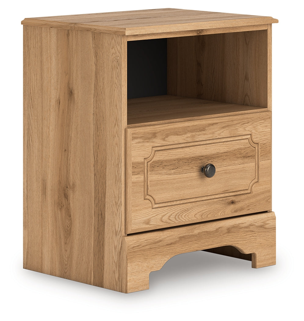 Aleaport Warm Queen Panel Bed, Dresser, Mirror and Nightstand, Brown