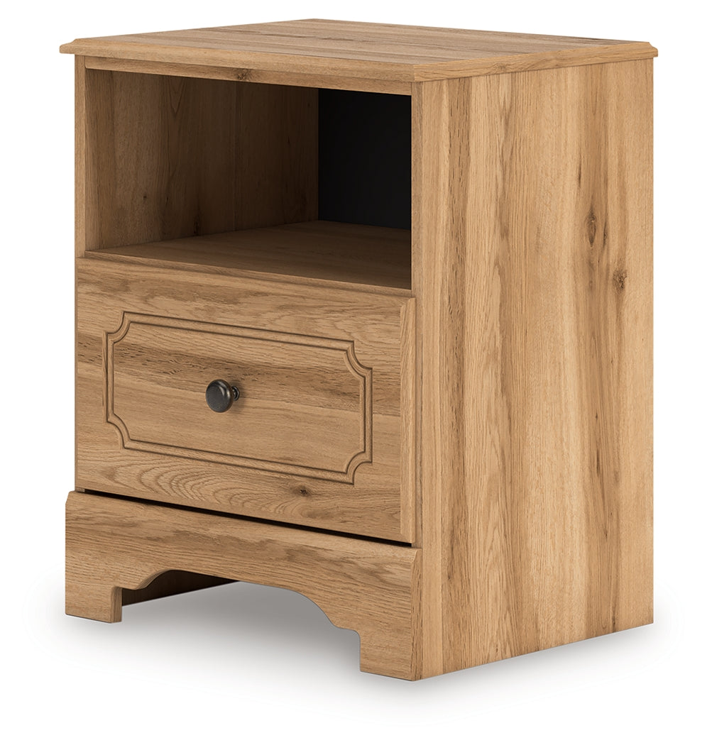 Aleaport Warm Queen Panel Bed, Dresser, Mirror and Nightstand, Brown