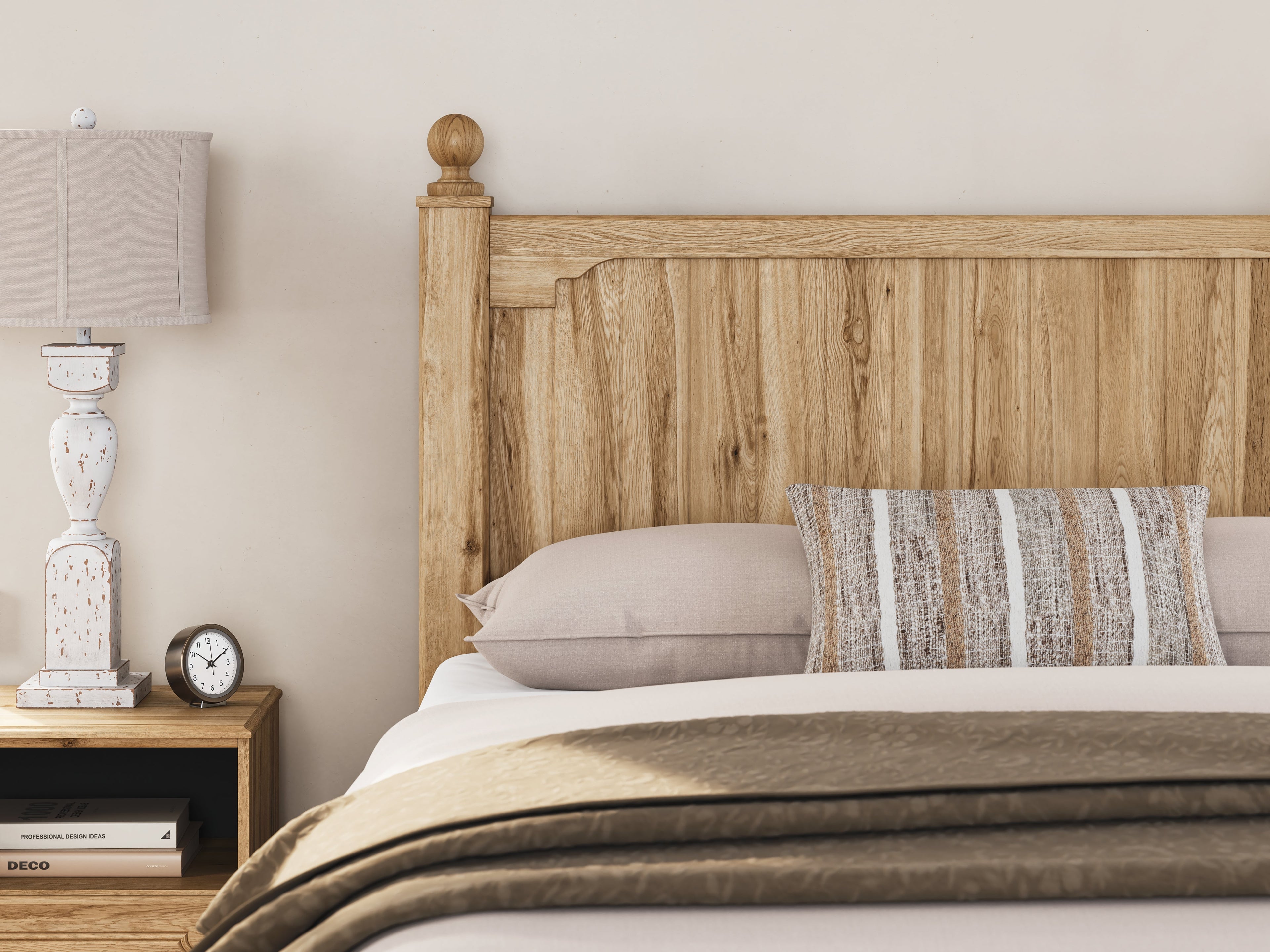 Aleaport Warm Queen Panel Bed, Dresser, Mirror and Nightstand, Brown