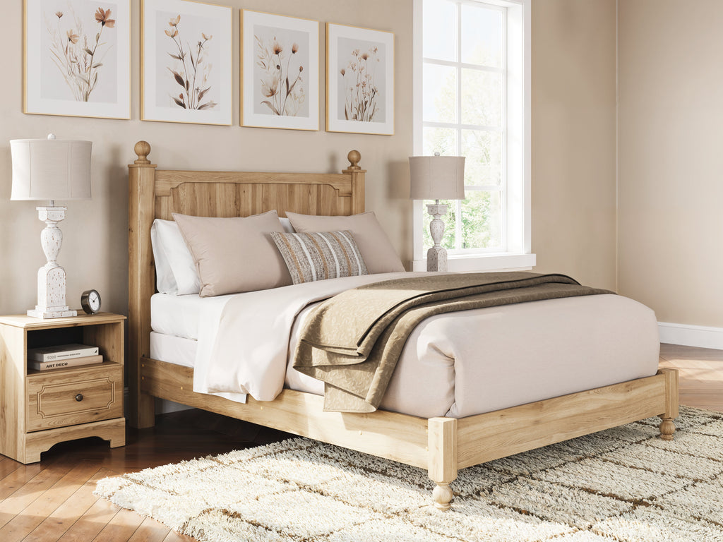 Aleaport Warm Queen Panel Bed, Dresser, Mirror and Nightstand, Brown