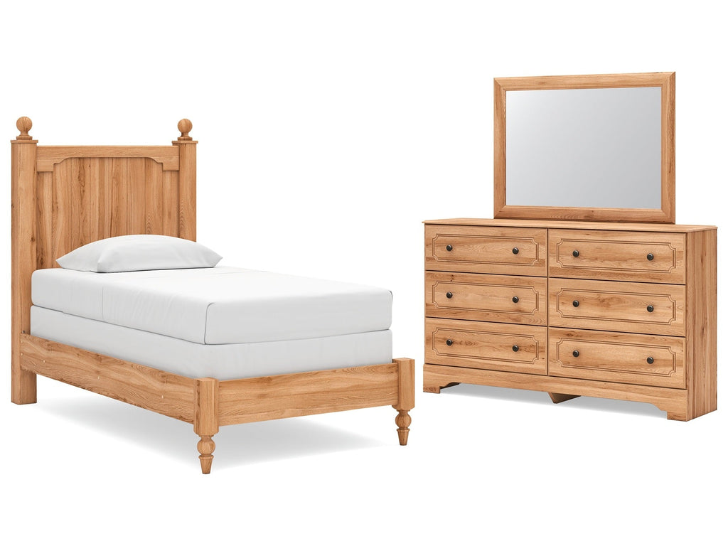 Aleaport Warm Brown Twin Panel Bed, Dresser and Mirror