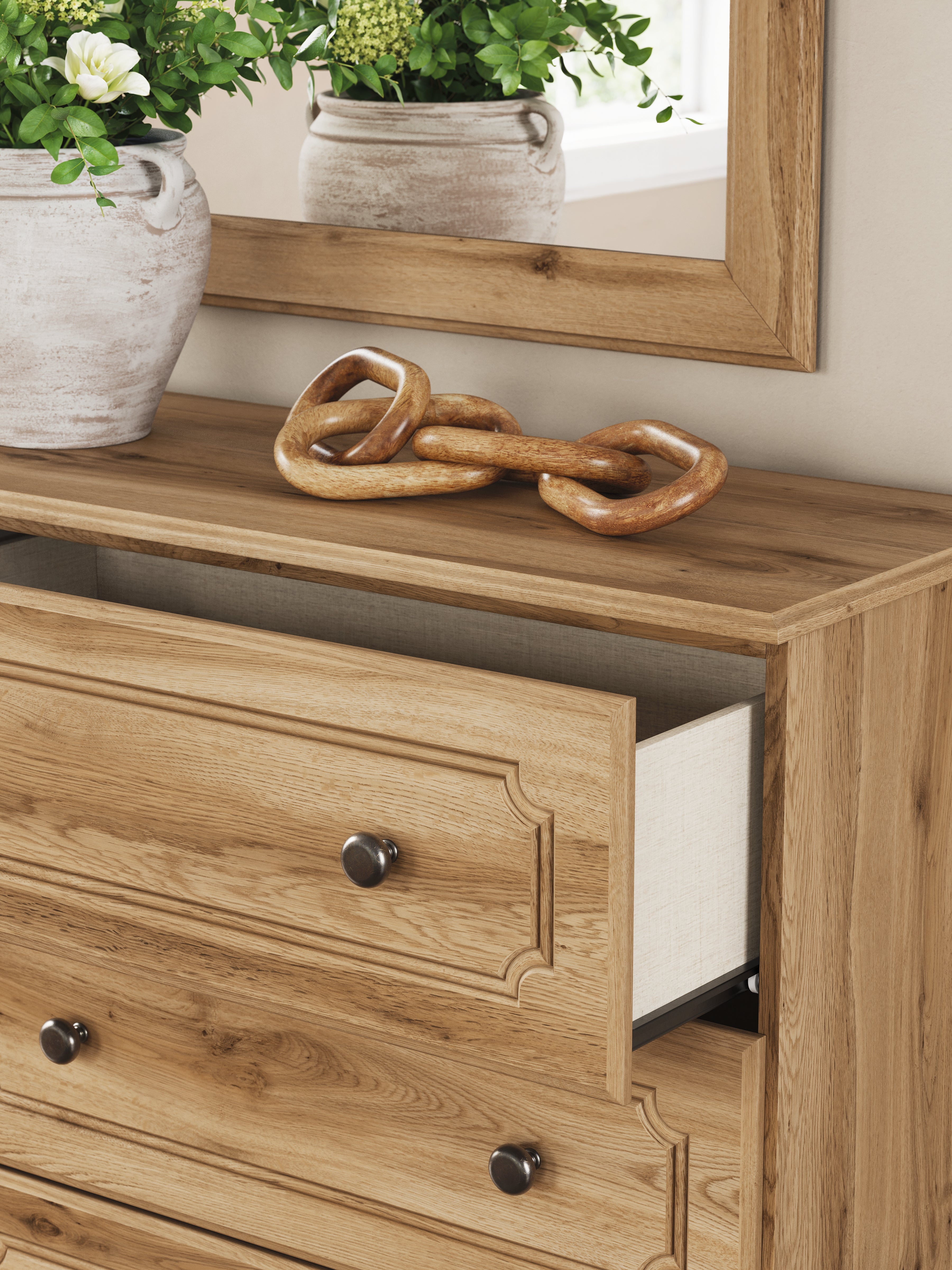 Aleaport Warm Brown Twin Panel Bed, Dresser and Mirror