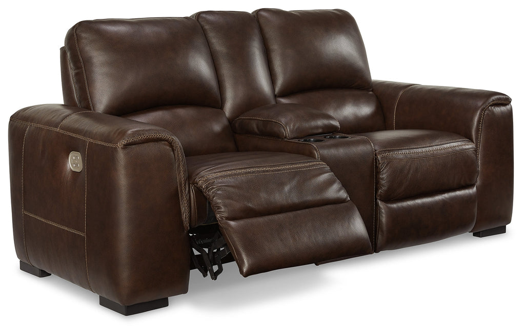 Alessandro Walnut Power Leather-match Reclining Loveseat w/ Console