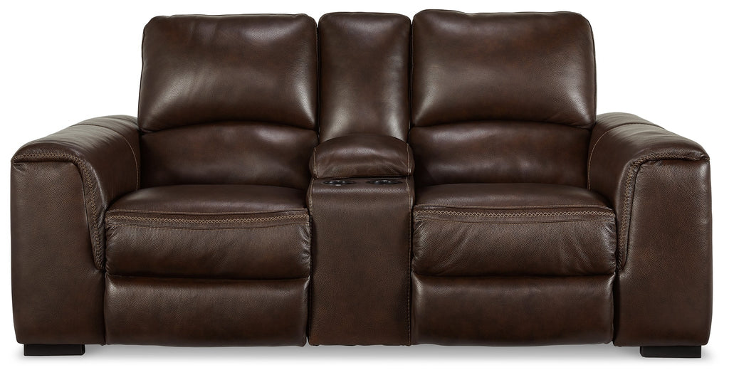 Alessandro Walnut Power Leather-match Reclining Loveseat w/ Console